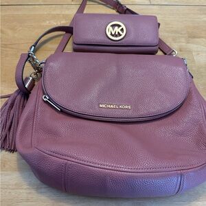 Michael Kors Mauve Leather Shoulder Bag and matching Wallet